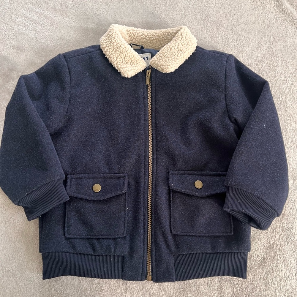 Toddler little boy Old Navy Twill Sherpa collar zipper jacket (5T)